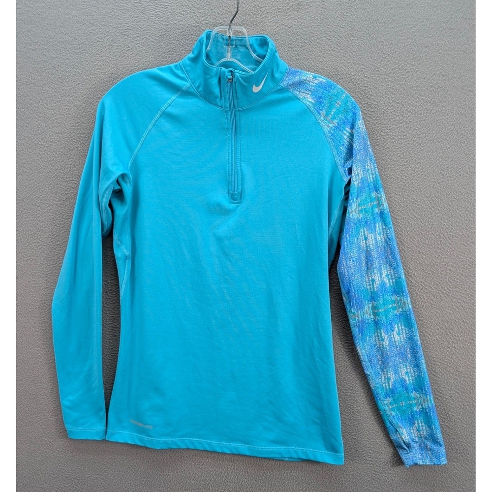 Nike Pro Combat Dri-FIT Half-Zip Pullover Womens Medium Turquoise Stretch Fitted
